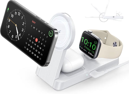 3 in 1 Charging Station - 2026 Foldable Wireless Charger Compatible for Iphone 17/16/15/14/13/12 plus Pro Max, Iwatch & Airpods, White