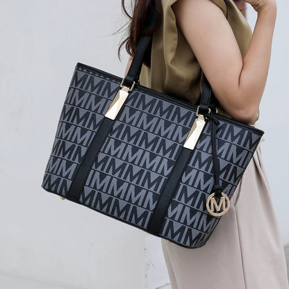by Mia K. Marimar Women'S Tote Bag with Pouch and Wristlet, Signature 4 Piece Set - Grey
